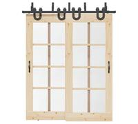 Kit de quincaillerie porte coulissante 183 cm acier noir avec rail double, rouleaux silencieux, butées et guide plancher pour portes de grange, fixation et montage intérieur sécurisé