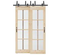 Kit de quincaillerie porte coulissante acier noir 152,5 cm rail double avec galet, guide, butoir, fixation pour portes grange, montage intérieur, rénovation, sécurité et coulisse silencieuse
