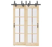 Kit de quincaillerie porte coulissante double 152,5 cm acier noir avec rails, galets, butoirs et guides pour porte de grange, montage intérieur sécurisé et rénovation pratique