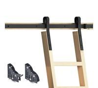 Kit de quincaillerie pour bibliothèque coulissante rustique noire - Système complet de rails pour échelle roulante, longueur réglable de 3,3 à 19,7 pieds, rouleau de sol avec frein, idéal po