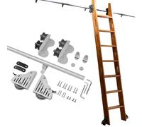 Kit de quincaillerie pour échelle coulissante de bibliothèque de 0,9 à 6,1 m, rails d'échelle mobiles rétractables, tubes en acier ronds pour maison/bureau/grange, gris argenté, 100 cm