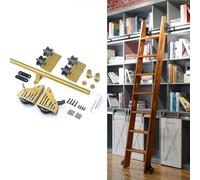 Kit de quincaillerie pour échelle coulissante de bibliothèque - Doré | Rail d'extension pour échelle Mobile avec roulettes à Frein | Kit de Rail en Acier 100-732cm (sans échelle)(400cm Kit de Piste)