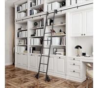 Kit de quincaillerie pour échelle coulissante de bibliothèque noire (sans échelle), rails d'échelle mobiles en tube rond métallique(Telescopic,100cm Kit de piste)