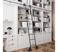 Kit de quincaillerie pour échelle coulissante de bibliothèque, rail de roulement de 1m 120cm 2m 3.6m 4m 5m 600cm, avec roulettes de freinage, finition noire, échelle non incluse(500cm Kit de piste)