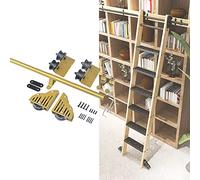 Kit de quincaillerie pour échelle coulissante dorée de 1 à 6,1 m, rail rond et accessoires d'extension pour la maison, l'intérieur, le grenier - Glisse lisse, design durable, installation facile