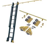 Kit de quincaillerie pour échelle coulissante en acier au carbone doré - Rail suspendu mobile complet de 3,3 à 24 pieds pour la maison bureau bibliothèque grange(sans échelle)(600cm Kit de piste)