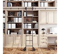 Kit de quincaillerie pour échelle coulissantes de bibliothèque roulante noire, échelles mobile ronde de 1 à 7,3 m (sans échelle) avec roulettes au sol(480cm Kit de piste)