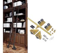 Kit de quincaillerie pour échelle de bibliothèque coulissante de 1 m à 7,3 m, tube rond doré en acier au carbone avec roues à rouleaux de sol (kit de rail de 600 cm)