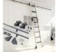 Kit de quincaillerie pour échelle de bibliothèque, kit d'échelle coulissante avec roulettes, multi-usage pour escaliers de mezzanine/étagères, kit de rail de roulement noir, kit d'extension