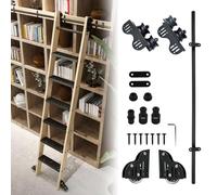 Kit de quincaillerie pour échelle de bibliothèque: support de rail roulant avec rouleau supérieur télescopique, montage mural horizontal coulissant, sans échelle(400cm Kit de piste)