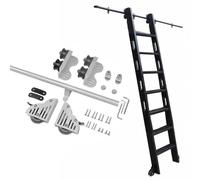 Kit de quincaillerie pour échelle roulante debout gris argenté de 4,8 m, rail mobile télescopique, rouleau de sol coulissant avec frein pour échelles à tubes ronds de 0,9 m à 6,1 m (échelles non