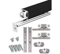 Kit de quincaillerie pour Porte coulissante à Une Seule Poche, Rail Robuste pour Porte de Grange de 60/66/80 Pouces, kit de Suspension pour Porte de Garage, Noir (190,5 cm/75 Pouces)
