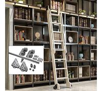 Kit de quincaillerie pour porte coulissante de 6 m - Système d'échelle à roues réglables, rail rond noir rustique et rail, idéal pour les échafaudages mobiles et les projets d'amélioration de la