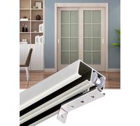 Kit de Quincaillerie Pour Porte Coulissante de Grange, Pour 2 Portes, Rail Double Argenté Pour Porte Pliante/Porte D'Armoire, Rail Pour Porte de Placard/10.2Ft/3.1M