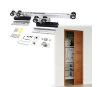 Kit de quincaillerie pour Porte coulissante escamotable de 60 po - Système de Rail Complet avec Amortisseur de Fermeture Douce et Roulette, Ouverture par Simple Pression pour des Portes inté