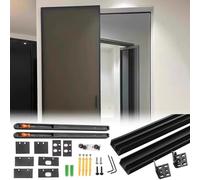 Kit de quincaillerie pour porte coulissante invisible sans rail, système invisible dissimulé avec fermeture amortie pour panneaux de bois jusqu'à 80 kg, fonctionnement silencieux pour cloison de pla