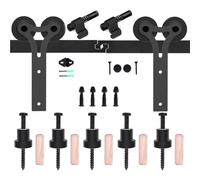 Kit de quincaillerie pour porte de grange, Kit de rails for porte grange coulissante, à roulettes en forme Y, avec roulements nylon améliorés, stables et robustes(5FT-152cm)