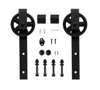 Kit de quincaillerie pour porte de grange, Roulettes de porte grange coulissante for simple, poulies intérieure (grande roue noire en forme J), sans rail coulissant Fermeture douce et silencieuse