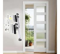 Kit de quincaillerie Robuste pour Porte coulissante escamotable - Rail de 140 po avec système d'ouverture par Simple Pression et Double Amortisseur de Fermeture pour Un Fonctionnement Fluide