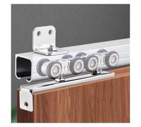 Kit de quincaillerie robuste pour porte coulissante - Rail de porte de poche en aluminium argenté avec mécanisme de fermeture douce monté au plafond/mur Système de rail de porte de grange (1 longueur)