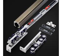 Kit de quincaillerie robuste pour porte de grange de qualité commerciale - Charge maximale de 100 kg, système de rails coulissants en aluminium de 3 mm d'épaisseur, rail de porte lisse avec 8 crochets
