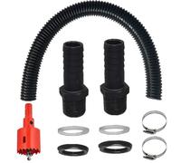 Kit de raccordement de tonneau de pluie avec tuyau de 1 m, 2 supports de tuyau, 2 anneaux d'étanchéité en silicone, 2 colliers de serrage en acier inoxydable et ouvre-trou pour barils d'eau de pluie