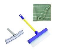 Kit de raclette en silicone recyclable, nouveau kit de nettoyage de fenêtre 2025, outils de nettoyage de vitres avec raclette en silicone et éponge en microfibre, serviette pour vitre de douche