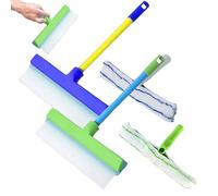 Kit de raclette pour fenêtre en silicone recyclable, kit de nettoyage pour vitres, raclette en silicone et brosse en microfibre, raclette rotative en caoutchouc et brosse en microfibre (mélange de 2