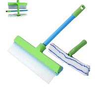Kit de raclette pour fenêtre en silicone recyclable, poignée rotative 3 en 1, large lame sans traces et brosse en microfibre, nettoyant écologique toutes saisons pour fenêtres, miroirs et douche (bleu