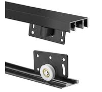 Kit de Rail de Porte Coulissante avec Roulettes Silencieuses, Quincaillerie de Glissement Fluide pour Installation de Porte de Grange, Garde-robe et Porte en Verre(Black,1.1m)