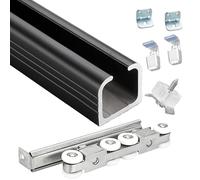 Kit de rail de porte de poche robuste - Système de rail coulissant dissimulé pour placards, cuisines et balcons - 2,3 m - Matériel noir et argenté pour un fonctionnement fluide