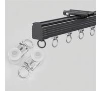 Kit de rail de rideau de plafond en aluminium pour rideaux coulissants - Tringle à rideaux noire de 260 cm pour salon et chambre à coucher - Solution de draperie peu encombrante montée au plafond