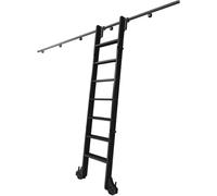 Kit De Rail D'échelle De Bibliothèque à Crochet Noir avec échelle en Métal, Système De Quincaillerie pour échelle De Bibliothèque Coulissante, 180cm Ladder, 13ft/400cm Track
