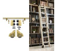 Kit de Rail d'échelle Roulante de Bibliothèque en Acier Carbone, Système de Rail de Piste Mobile à Rouleaux Métalliques, Kit de Quincaillerie Coulissante 100-732cm (sans échelle)(244cm Kit de Piste)