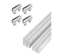 Kit de rail for porte coulissante en verre | Rail de guidage en aluminium à double canal, antirouille, roulettes silencieuses, compatible avec vitrines et armoires(100cm/39in)
