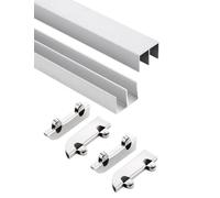 Kit de rail for porte coulissante en verre, rail de guidage en aluminium à double canal, résistant à la rouille, roulettes silencieuses, compatible avec les vitrines et les armoires (avec 4 poulies)(9