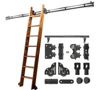 Kit de rail métallique pour échelle de bibliothèque mobile silencieuse, quincaillerie pour porte de grange coulissante, rail rond en acier au carbone avec roulettes(Non-telescopic,244cm Kit de piste)