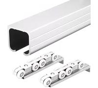 Kit de rail porte coulissante avec aluminium robuste et ensemble | À 8 roues Longueurs réglables for un fonctionnement fluide et une installation facile(White,7ft/213.3cm)