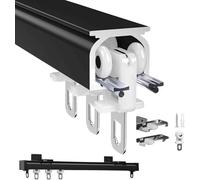 Kit De Rails à Rideaux en Aluminium Robuste - 1 M à 6 M, Fixation Plafond Et Mur, Léger, Idéal pour Les Rideaux Et Les Séparateurs De Pièce, Solution Durable Et Polyvalente Black 2.5m/8.2ft