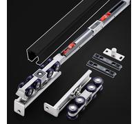 Kit de rails de porte coulissante à fermeture douce ultra silencieux - Quincaillerie pour porte de poche anti-pincement avec double amortisseurs et roulettes à 8 roues pour chambre à coucher et