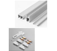 Kit de rails de porte coulissante Silent Glide - Rail en aluminium robuste de 8 mm for vitrine, bibliothèque et portes en verre de garde-robe(Silver,100cm)