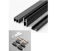Kit de rails de porte coulissante Silent Glide - Rail en aluminium robuste de 8 mm for vitrine, bibliothèque et portes en verre de garde-robe(Black,100cm)