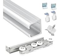 Kit de rails de porte coulissante, système de rail de poche dissimulé noir et argenté pour portes de 97,5 m, idéal pour balcon et cuisine - Kit de matériel complet (4,9 m)