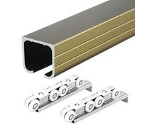 Kit de rails et rouleaux de porte coulissante robuste en aluminium pour portes de grange de poche de 1,8 m à 9,1 m de longueur, idéal pour une utilisation en intérieur et en extérieur, ensemble de