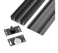 Kit de rails for porte coulissante de placard, rail de séparation de pièce 15-24 mm, rail coulissant for placard, avec roulette silencieuse for portes en verre de grange(Black,180cm)