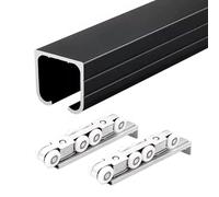 Kit de rails pour porte coulissante et rouleaux en aluminium, kit de quincaillerie pour porte de grange 9,1 m, 8,5 m, 7,3 m, 6,1 m, 5,5 m, 4,9 m, 3,7 m, 3 m, 2,4 m, 1,8 m, 1,2 m, 0,6 m, pour intérieur