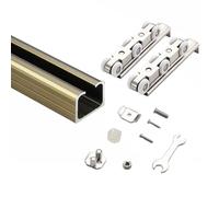 Kit de rails pour porte Kit de quincaillerie pour porte de grange coulissante, rouleaux en nylon silencieux, rail en aluminium de 3 mm, butée de limite élastique(Silver,2m/78.7in/6.6ft)