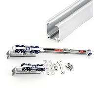 Kit de rails pour porte Kit de rail de suspension pour porte coulissante avec rouleaux tampons, résistant à l'usure, lisse et résistant à la pression, anti-pincement(Silver,2m/78.7in/6.6ft)