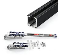 Kit de rails pour porte Kit de rail de suspension pour porte coulissante avec rouleaux tampons, résistant à l'usure, lisse et résistant à la pression, anti-pincement(Black,2m/78.7in/6.6ft)