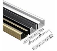 Kit de rails pour porte Quincaillerie pour porte coulissante antirouille, conception à 8 roulettes, capacité de charge élevée de 100 kg, accessoires complets(Black,2m/78.7in/6.6ft)